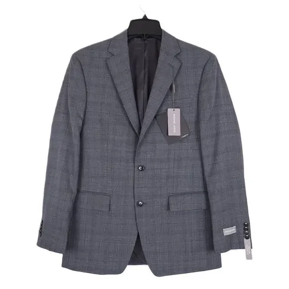 Michael Kors Mens Classic Fit 2 Piece Suit 36R 30x32 Grey Blue Plaid Wool NWT